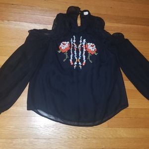 Altar'd State top embroidery flowers cold shoulder black